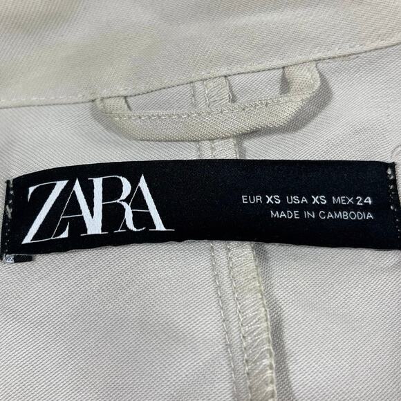 Zara Off White Long Open Front Drapey Waterfall Light Trench Coat Jacket Size XS - Picture 4 of 5